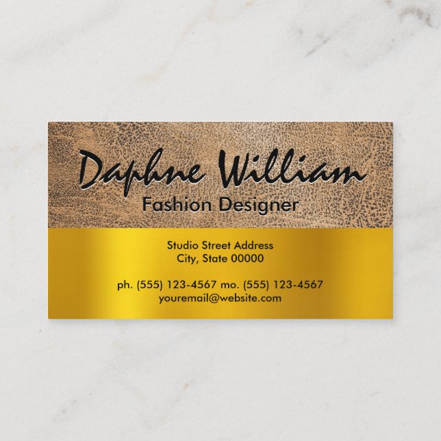 Brown Leather Gold Background Business Card (Back)