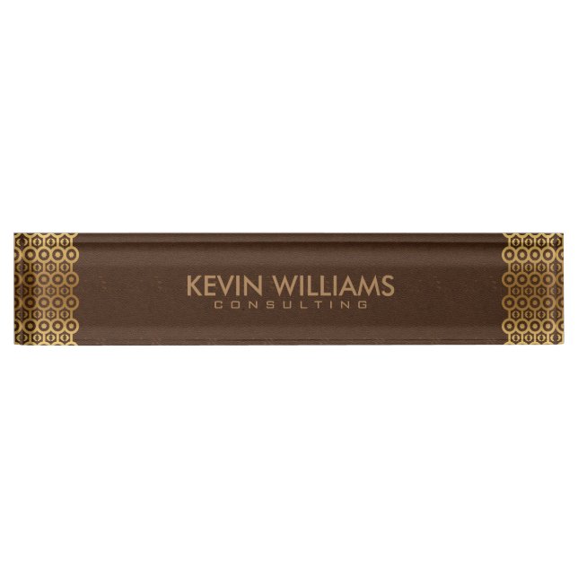Brown Leather Gold Border Frame Nameplate (Front)