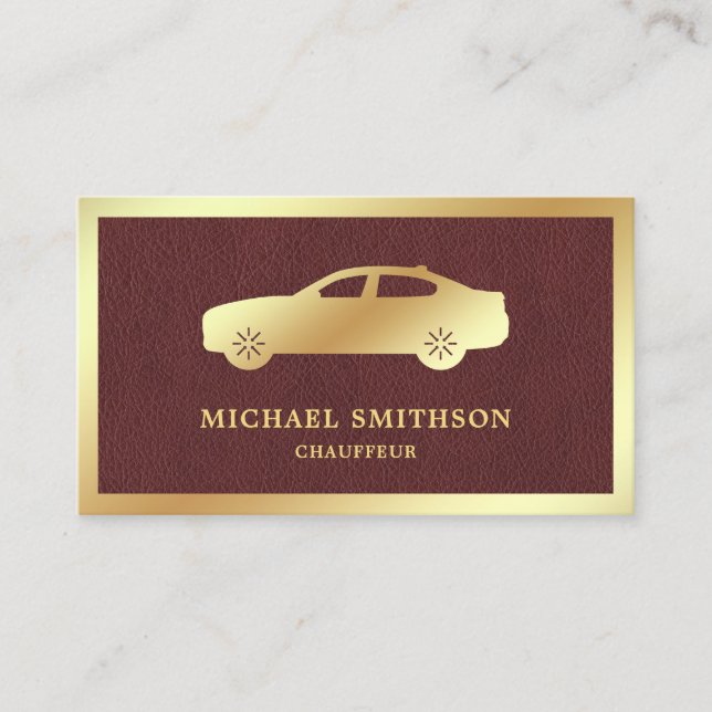 Brown Leather Gold Car Professional Chauffeur Business Card (Front)
