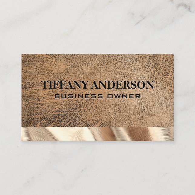 Brown Leather | Gold Fabric Trim Business Card (Front)