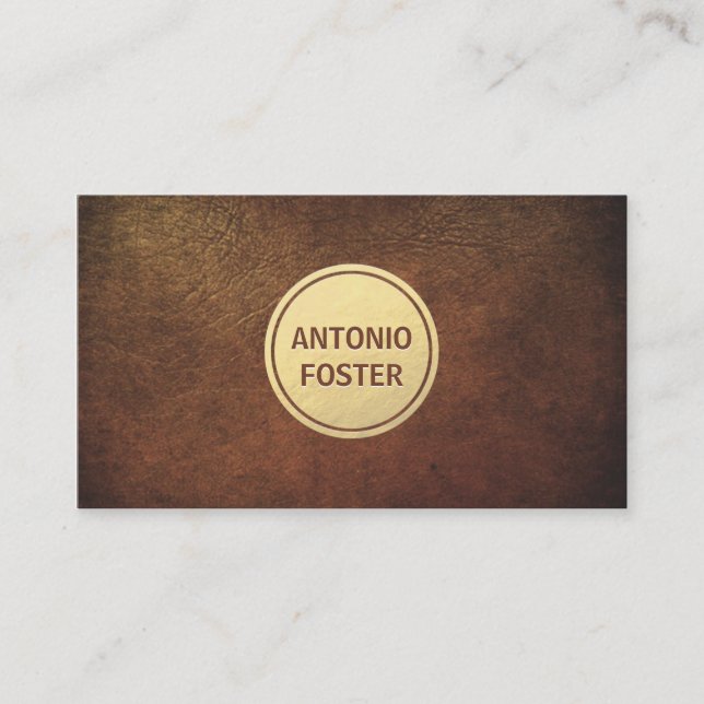 Brown Leather & Gold Foil Circle Interior Designer Business Card (Front)