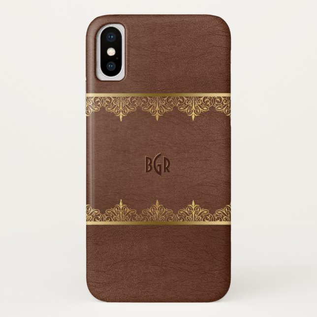 Brown Leather & Gold Lace Frame Case-Mate iPhone Case (Back)