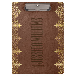 Brown Leather & Gold Lace Print Clipboard