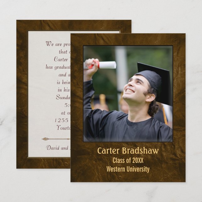 Brown Leather Graduation Invitation (Front/Back)
