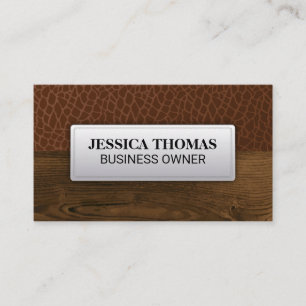 Brown Leather   Leather Stitched Label Wood Grain Business Card