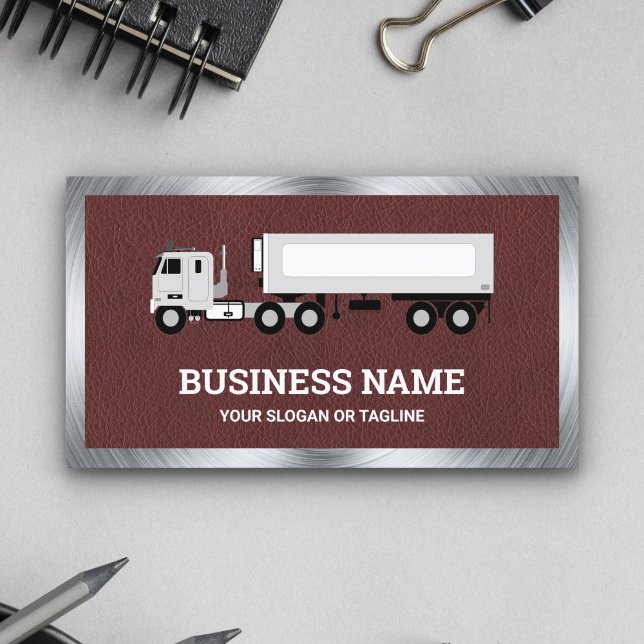 Brown Leather Logistics Transport Truck Trailer Business Card (Creator Uploaded)