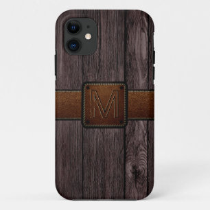 Brown Leather Look Dark Wood iPhone 11 Case