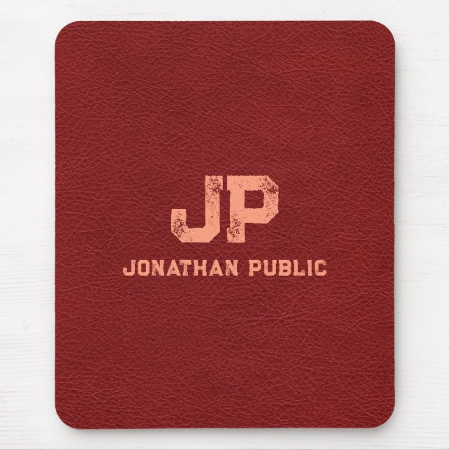 Brown Leather Look Distressed Monogram Vertical Mouse Mat (Front)