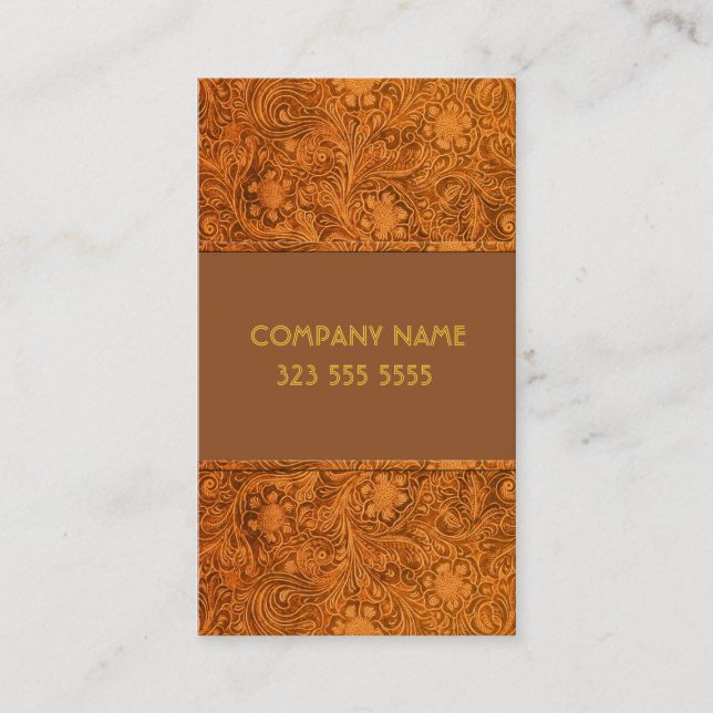 Brown Leather Look Embossed Flowers-Template Business Card (Front)