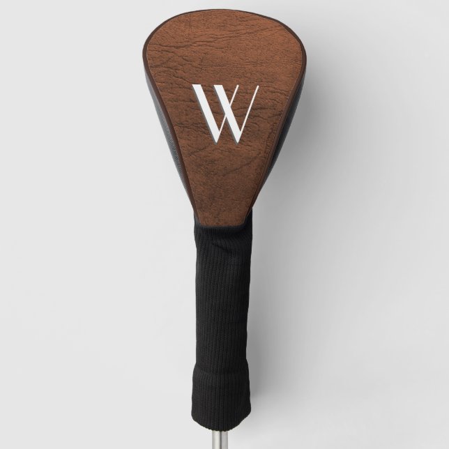 Brown Leather Look Monogram Golf Head Cover (Front)