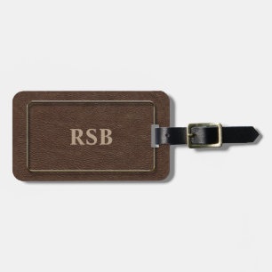 Brown Leather Look with Gold Frame Luggage Tag