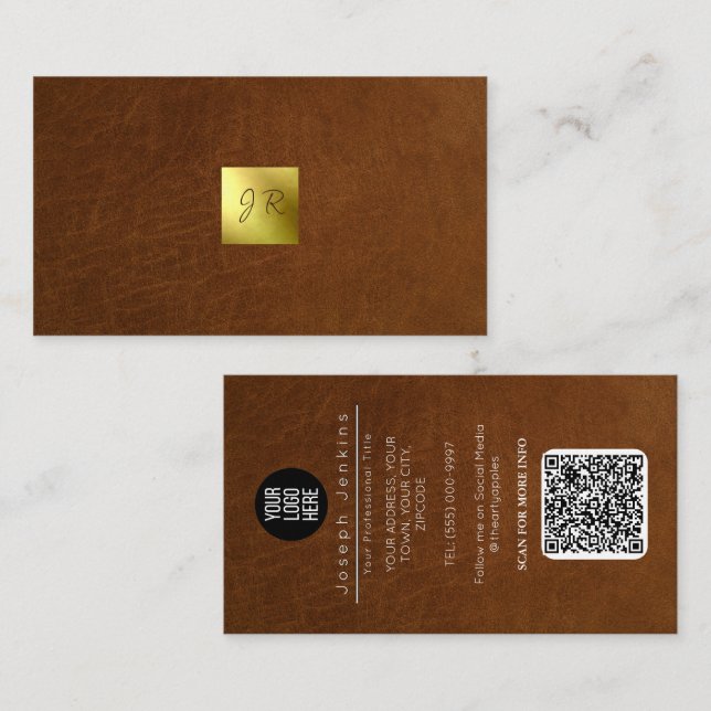 brown leather luxury branding gold foil business card (Front/Back)