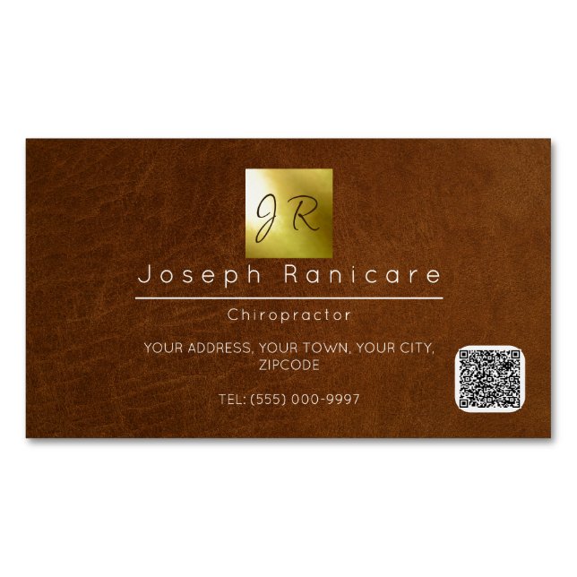 brown leather luxury branding gold foil 	Magnetic business card (Front)