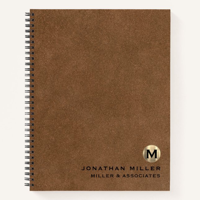 Brown Leather Luxury Gold Initial Logo Notebook (Front)