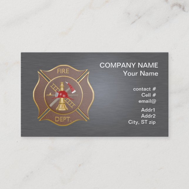 Brown leather maltese  firefighting cross business card (Front)