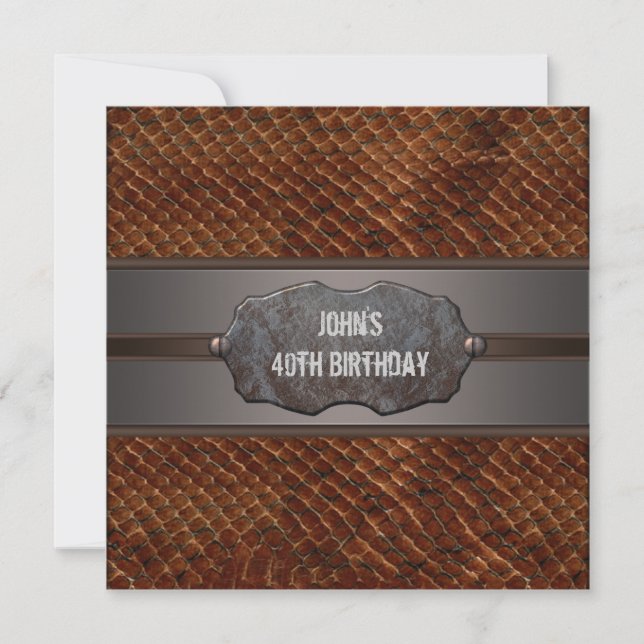 Brown Leather Mans 40th Birthday Party Invitation (Front)