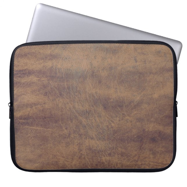 Brown Leather Masculine Rustic Skin Laptop Sleeve (Front)