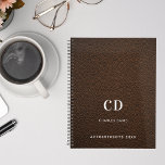 Brown leather monogram initials 2025 planner<br><div class="desc">A brown faux leather photo as background and white text. Personalise and add your monogram initials,  name and a title year.</div>