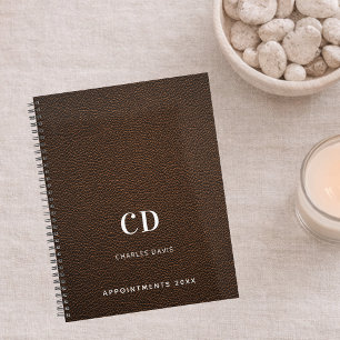 Brown leather monogram initials 2026 planner