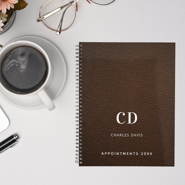 Brown leather monogram initials 2026 planner (Creator Uploaded)