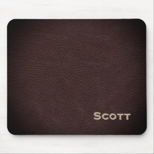 Brown Leather Pattern Executive Custom Monogram Mouse Mat