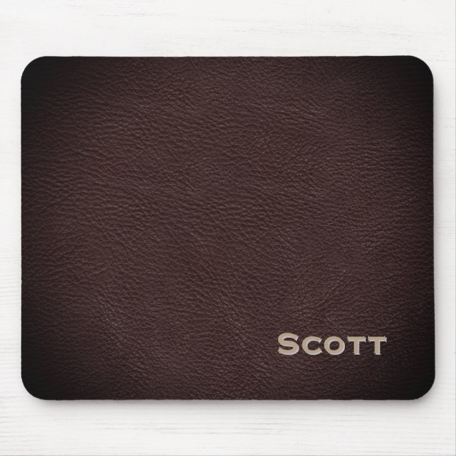 Brown Leather Pattern Executive Custom Monogram Mouse Mat (Front)