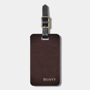 Brown Leather Pattern Executive Modern Monogram Luggage Tag