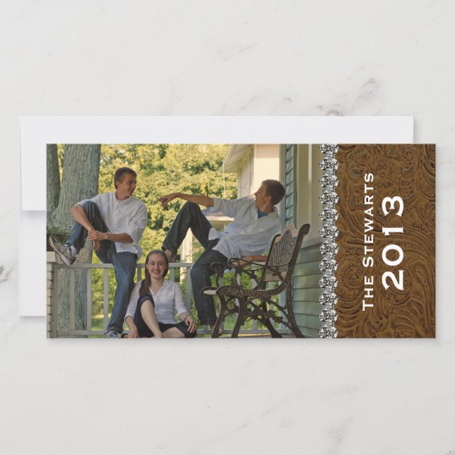 Brown Leather Rhinestones Horizontal Photo Card (Front)