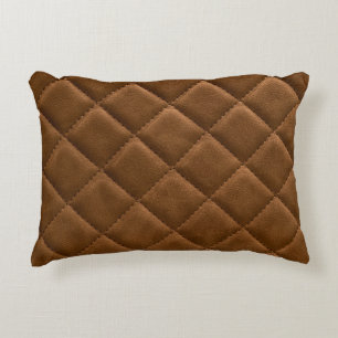 Brown leather, rhombus pattern drawing decorative cushion