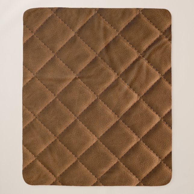 Brown leather, rhombus pattern drawing sherpa blanket (Front)
