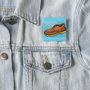Brown Leather Shoe Retro Work Boot 15 Cm Square Badge