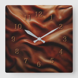 brown leather square wall clock