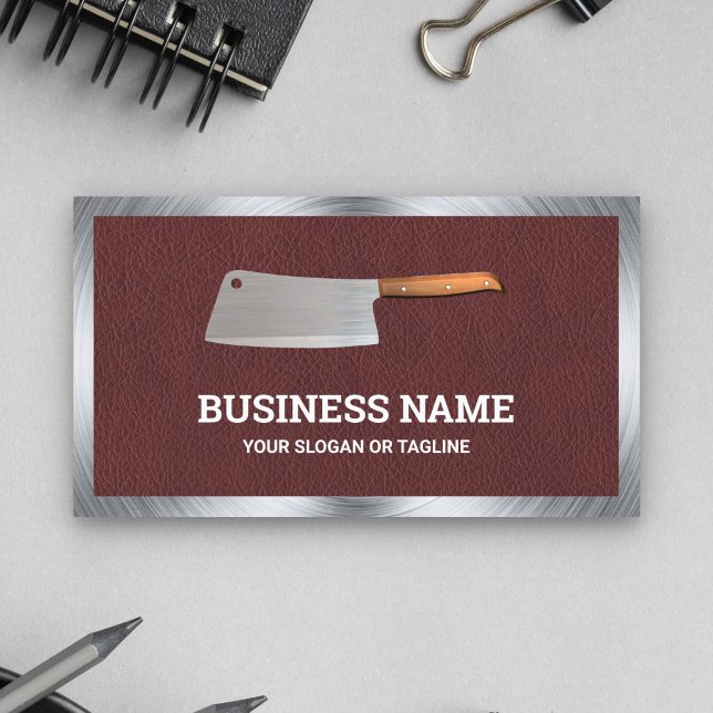 Brown Leather Steel Butcher Knife Meat Shop Business Card (Creator Uploaded)