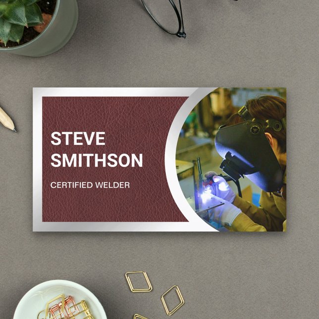 Brown Leather Steel Welding Fabricator Welder Business Card (Creator Uploaded)