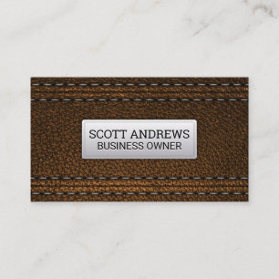Brown Leather   Stitched Material Business Card