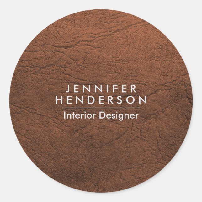 Brown Leather Texture Classic Round Sticker (Front)