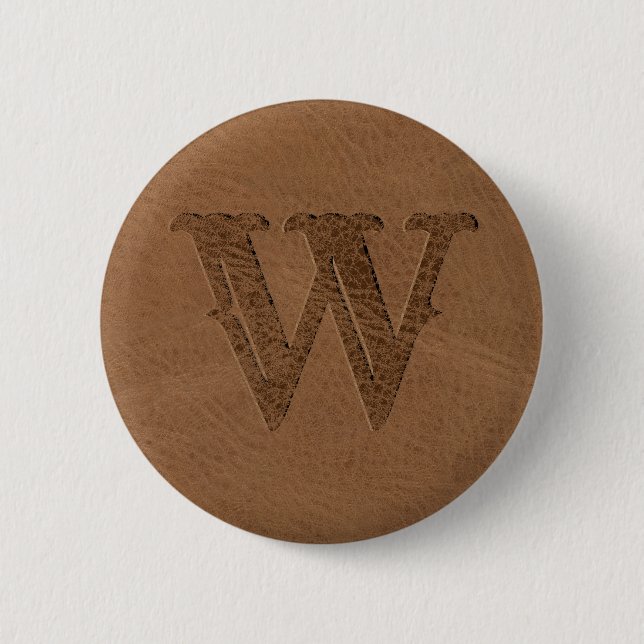 Brown Leather Texture Monogrammed Initial 6 Cm Round Badge (Front)