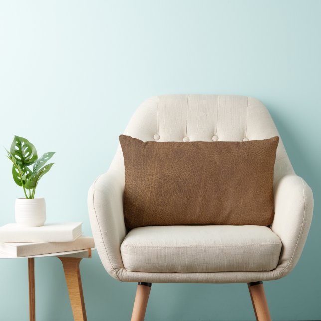 Brown Leather Texture Print Lumbar Cushion (Chair)