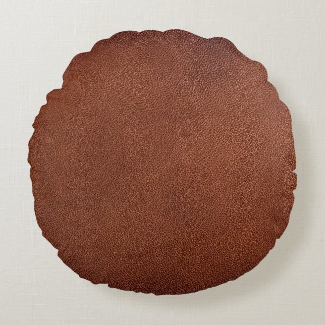 Brown leather texture round cushion (Front)