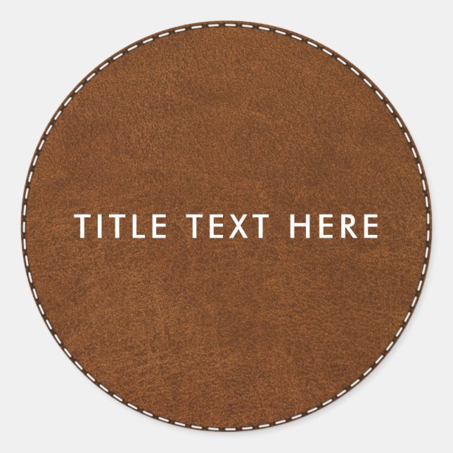 Brown Leather Texture & Stitching  Classic Round Sticker (Front)