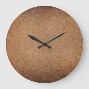 Brown Leather Texture: Vintage Background Closeup Large Clock
