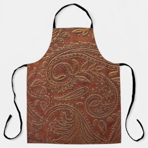 Brown leather, tooled floral pattern. apron