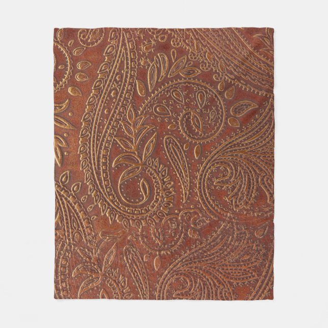 Brown leather, tooled floral pattern. fleece blanket (Front)