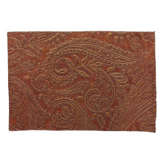 Brown leather, tooled floral pattern. pillowcase