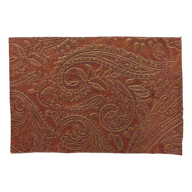 Brown leather, tooled floral pattern. pillowcase (Front)