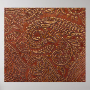 Brown leather, tooled floral pattern. poster