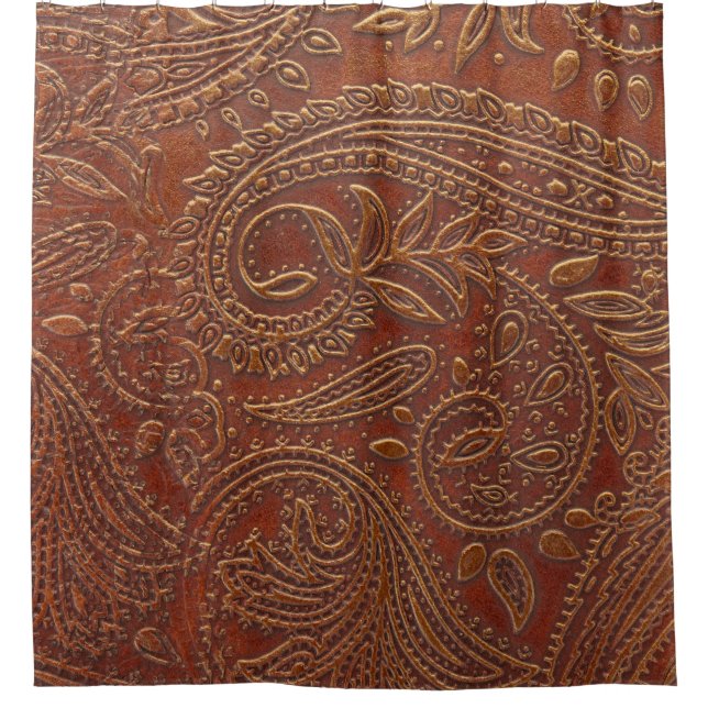 Brown leather, tooled floral pattern. shower curtain (Front)
