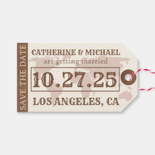 Brown Leather Vintage Map Save The Date Gift Tags