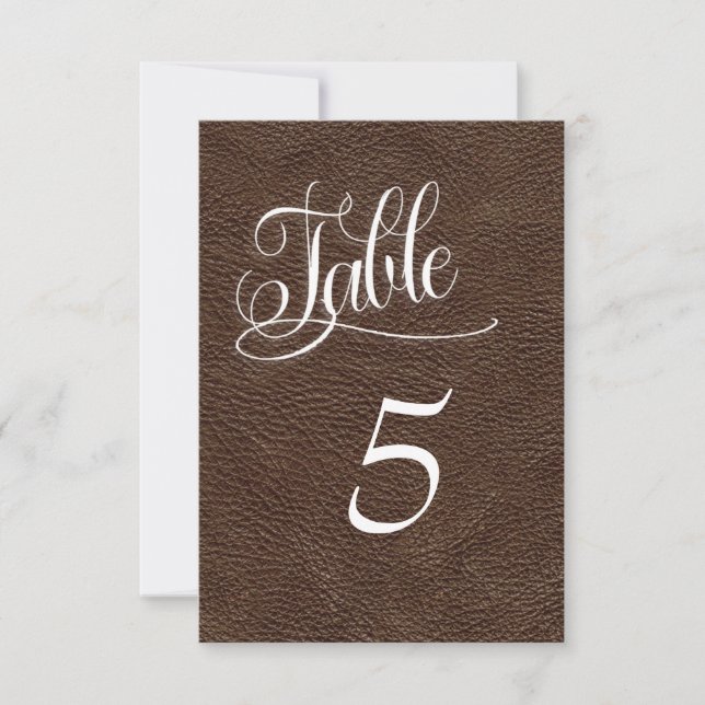 Brown Leather Western Wedding Table Number Card (Front)