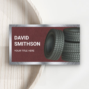 Brown Leather Wheel Alignment Car Tire Shop Business Card